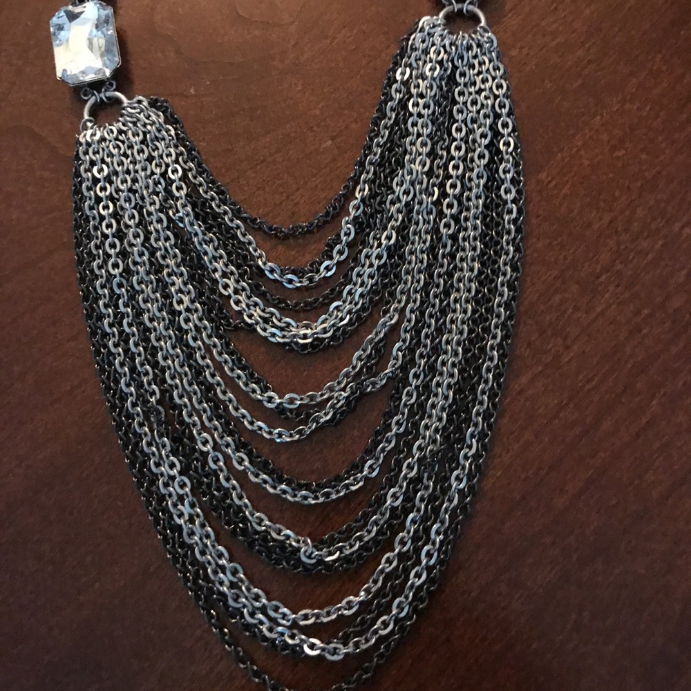 Statement Multistrand Silvertone Necklace - image 3